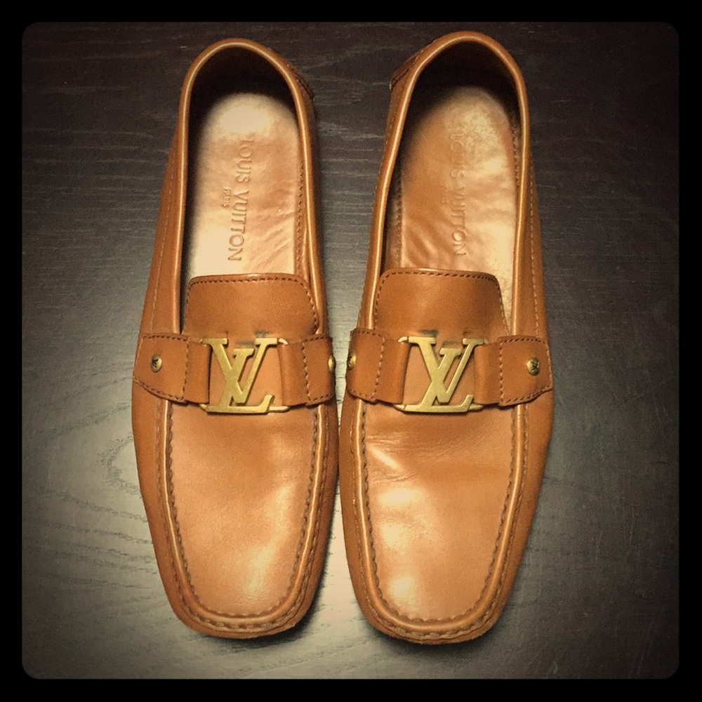 Men’s brown leather Louis Vuitton loafers.